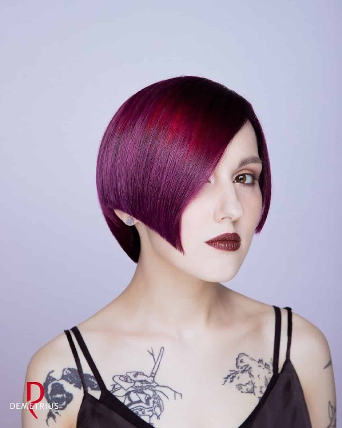Short gothic asymmetrical cuts are extremely unique. Sharp lines and soft transitions create the perfect shape. Try adding in a dark fashion color to enhance the gothic appearance. 